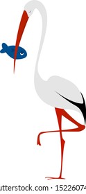 Cigüeña, ilustración, vector sobre fondo blanco.