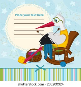 stork knits baby clothes - vector  illustration, eps   