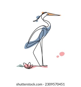 Stork Line Art Vector. Stork Illustration for  Wall art Print