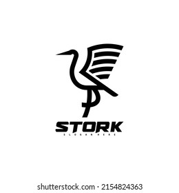 Stork logo bird vector illustration design modern. simple and elegant