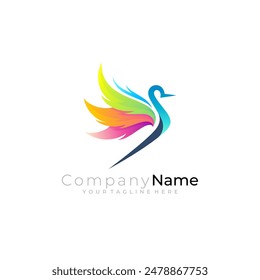 Stork logo with colorful design template, luxury icons