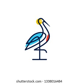 stork logo colorful line art monoline outline vector illustration download