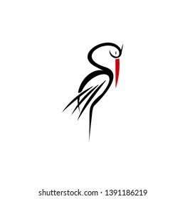 Stork Logo Design Animal Crane Vector, Abstract Bird Graphic Idea