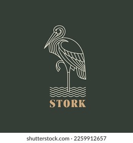 Stork logo design template. Linear graphic style. Vector illustration.