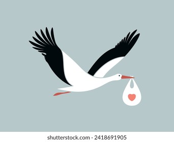 Stork logo. Isolated stork on white background