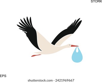 Stork logo. Isolated stork on white background