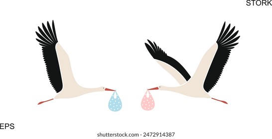 Stork logo. Isolated stork on white background