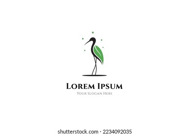 Stork logo with leaf shape wing variation in flat design style