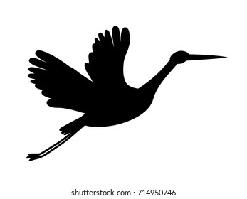 Stork logo silhouette. Black bird flying isolated on white. Symbol for news, delivery, pregnancy, baby shower. Vector illustration.