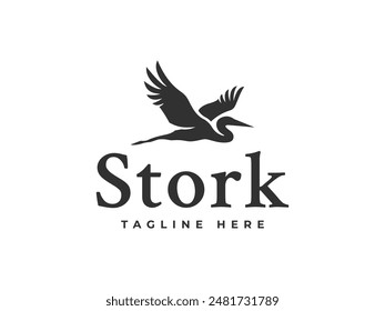 stork logo vector illustration. flying stork logo template