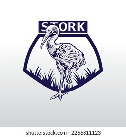 stork mascot logo isolated in white background. Hand drawn vector illustrations. 