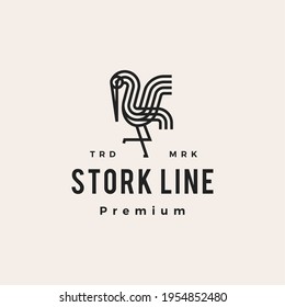 stork monoline outline hipster vintage logo vector icon illustration