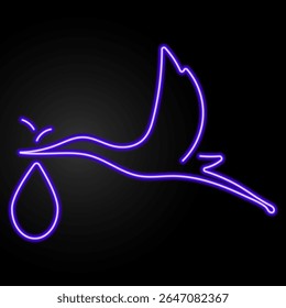 stork neon sign, modern glowing banner design, colorful modern design trend on black background. Vector illustration.