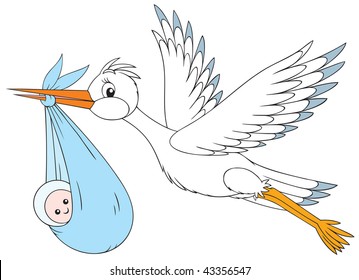 Cartoon Stork Baby Boy Stock Vector (Royalty Free) 495557860