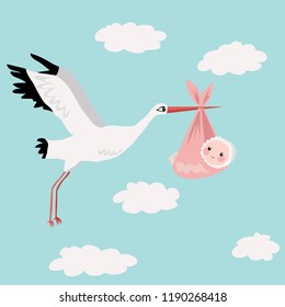 Stork with newborn baby card