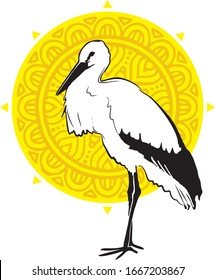 
Storch auf dem Hintergrund der Sonne. Logo