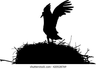 stork on nest vector silhouette