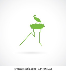 Stork on the roof - vector illustration
