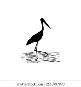 Stork On the Water (Bird-Ciconiidae) Silhouette. Vector Illustration