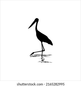 Stork On the Water (Bird-Ciconiidae) Silhouette. Vector Illustration