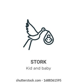 Stork outline vector icon. Thin line black stork icon, flat vector simple element illustration from editable kid and baby concept isolated stroke on white background