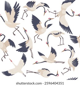 Stork pattern. wild flying beauty stork. vector seamless background with birds.