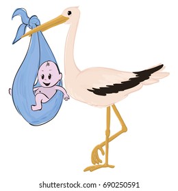 Stork with pink baby boy