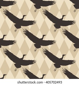 Stork seamless pattern colorful hand drawn