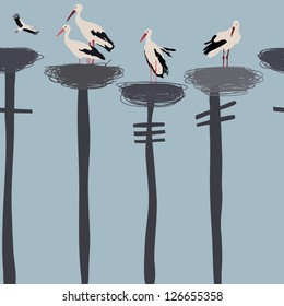 Stork seamless pattern. Vector