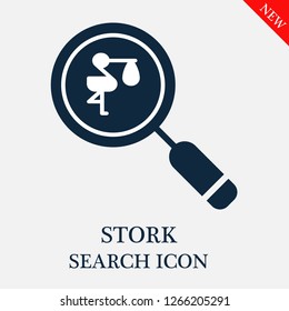 Stork search icon. Stork icon in magnifier icon. Editable Stork search icon for web or mobile.