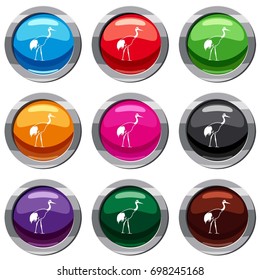 Stork set icon isolated on white. 9 icon collection vector illustration