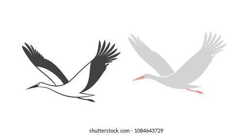 Stork set. Isolated stork on white background. EPS 10. Vector illustration