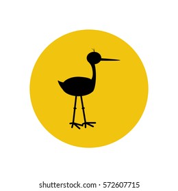 Stork silhouette illustration on the yellow background. Vector illustration