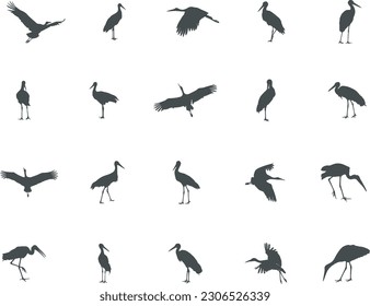 Stork silhouette, Stork vector silhouette, Flying stork silhouette, Stork silhouette clip art.