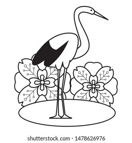 Stork standing bird with flowers cartoon symbol ,vector illustration graphic design.