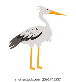 Stork standing calmly with a long beak and vibrant legs in a whimsical style