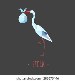 Stork stylized triangle polygonal model