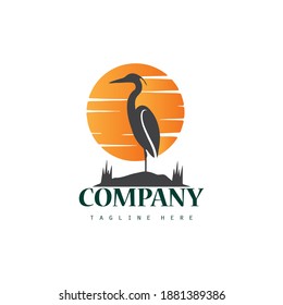 stork and sunset logo vector design for a company