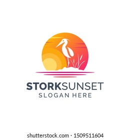 stork sunset logo vector illustration
