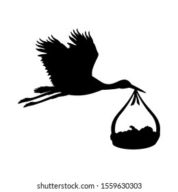 Stork symbol of the birth of child. Vector illustrator