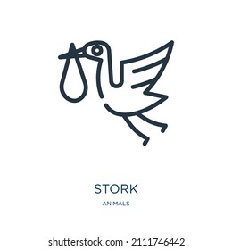 stork thin line icon. cute, baby linear icons from animals concept isolated outline sign. Vector illustration symbol element for web design and apps.