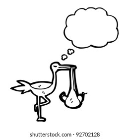 stork with thought bubble cartoon