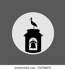 stork in tower bell illustration