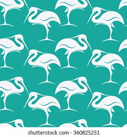 Stork vector art background design for fabric and decor. Seamless pattern