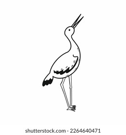 Cigüeña. Ilustración del doodle vectorial. Hermoso pájaro. Esbozo dibujado a mano.