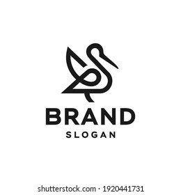 stork vector logo lineart line outline monoline icon design, heron or pelican bird from coast and beach illustration in abstract style