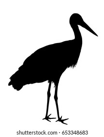 Stork vector silhouette illustration isolated on white background. Visitant, bird migration symbol.