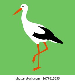 stork walking , vector illustration, flat style, profile side