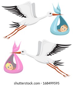 Storks with boy and girl