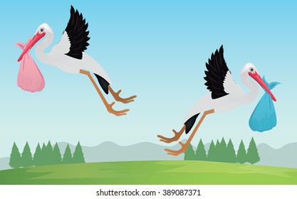 Storks delivering baby